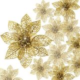 Boao Bol 24 stuks glitter poinsettia kerstboomversiering kerstbloemdecoratie ornament (goud)