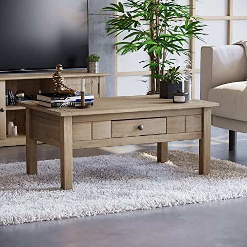 Vida Designs Panama Solid Pine Rustic Living Room Furniture Coffee Table with 1 Drawer, Wood, Natural