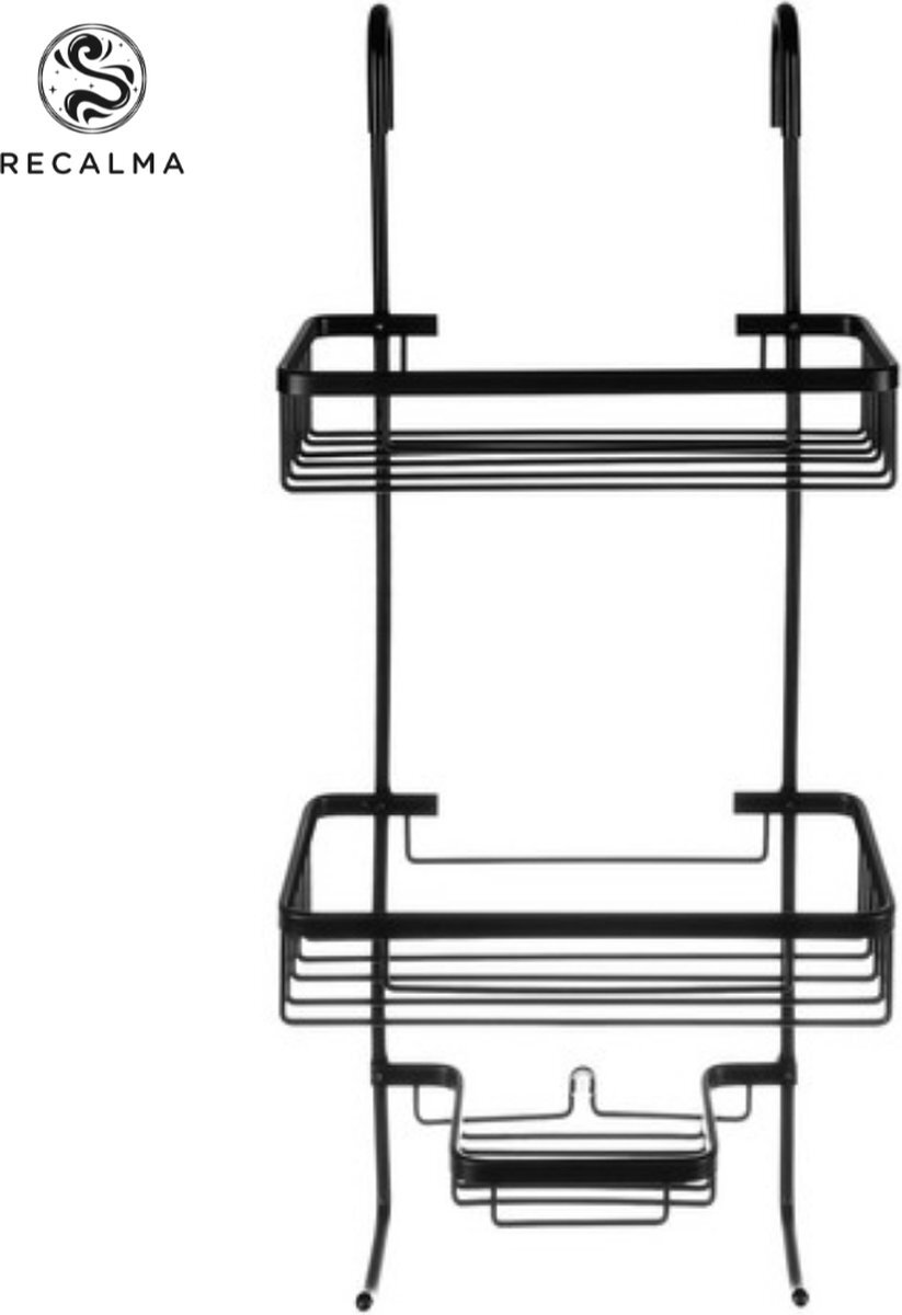 Recalma Doucherek 3 laags - Monteren zonder boren - Zwart - zuignap - Ook voor grote flessen - Opbergrek Douche - 3 etages