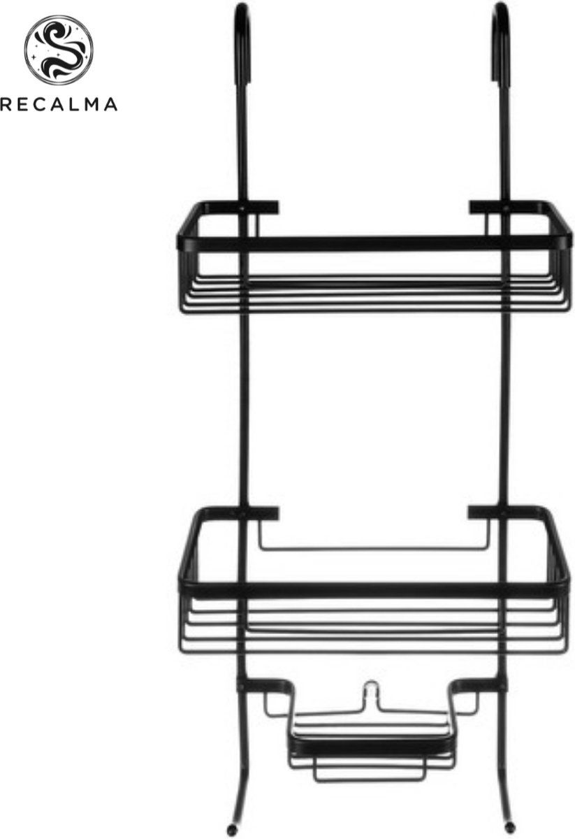 Recalma Doucherek 3 laags - Monteren zonder boren - Zwart - zuignap - Opbergrek Douche