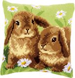 Vervaco Kruissteekkussen kit - 2 Konijnen - 40 x 40 cm