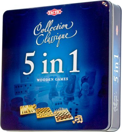 Tactic 5 in 1 Hout - Schaken - Dammen - Tic Tac Toe - Backgammon en Domino