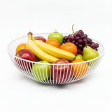Relaxdays metalen fruitschaal, ronde draadmand voor fruit en groenten, 8x28 cm, wit