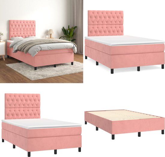vidaXL Boxspring met matras fluweel roze 120x200 cm