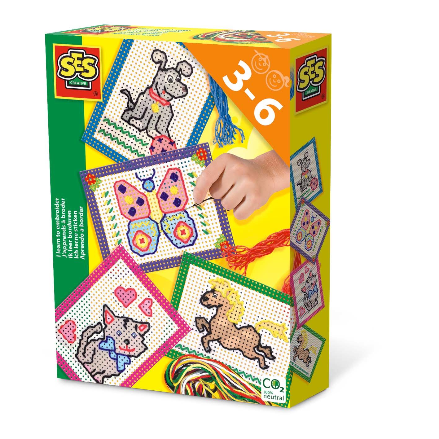SES - Ik leer borduren - Borduurset voor Kinderen - 4 Borduurkaarten