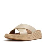 FitFlop F-Mode Espadrille Shimmersuede Cross Slides Dames Slippers - Metallic Beige