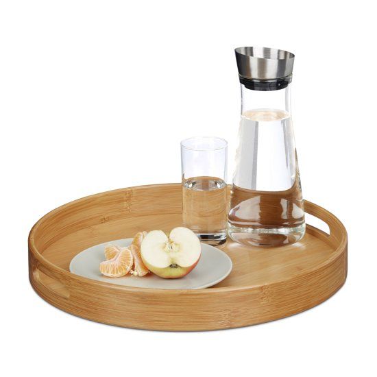 Relaxdays Dienblad Bamboe Rond Serveerblad Gastronomie Hout Met Rand - 4052025202354