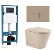 QeramiQ Dely Toiletset - inbouwreservoir Qeramiq Flush - 35mm zitting - kunststof taupe bedieningsplaat - rechthoekige knoppen - beige