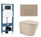 QeramiQ Dely Toiletset - inbouwreservoir Qeramiq Flush - 35mm zitting - kunststof taupe bedieningsplaat - rechthoekige knoppen - beige