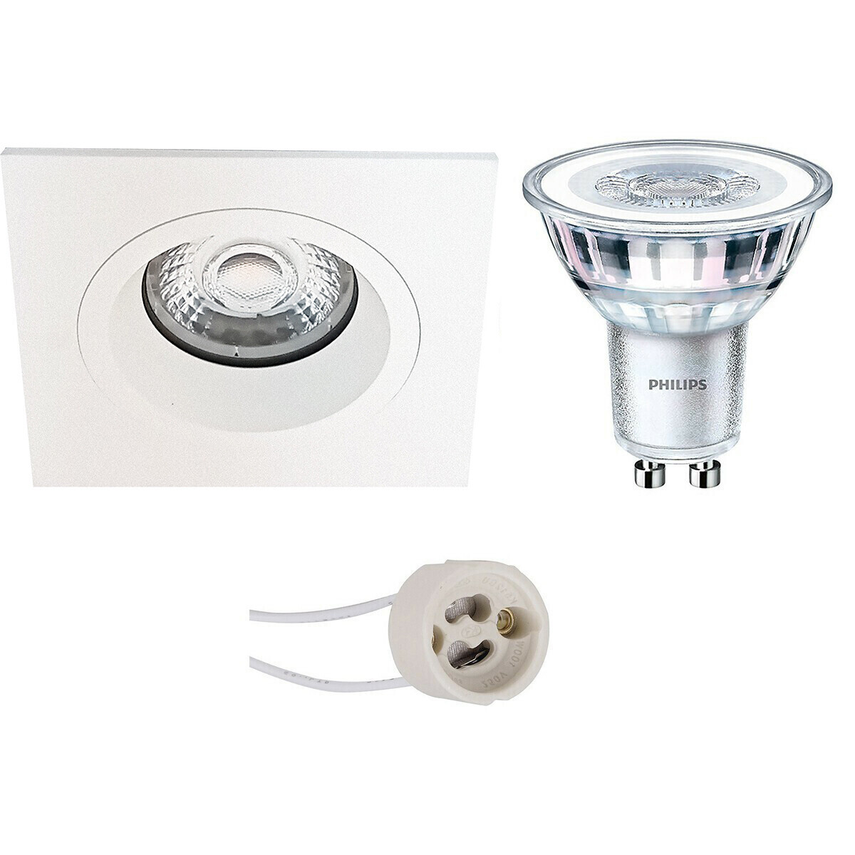 BES LED LED Spot Set - Pragmi Rodos Pro - GU10 Fitting - Inbouw Vierkant - Mat Wit - 93mm - Philips - CorePro 830 36D - 4.6W - Warm Wit 3000K