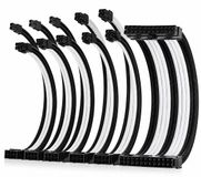 AsiaHorse Verlengkabel Set - 16AWG - Sleeved PSU Verlengkabels - 24-Pin ATX - 1x 8-Pin EPS (4+4) - 2x PCIe 8-Pin (6+2) - 30 cm - 2x 6-pin - Inclusief Cable Combs - Wit/Zwart
