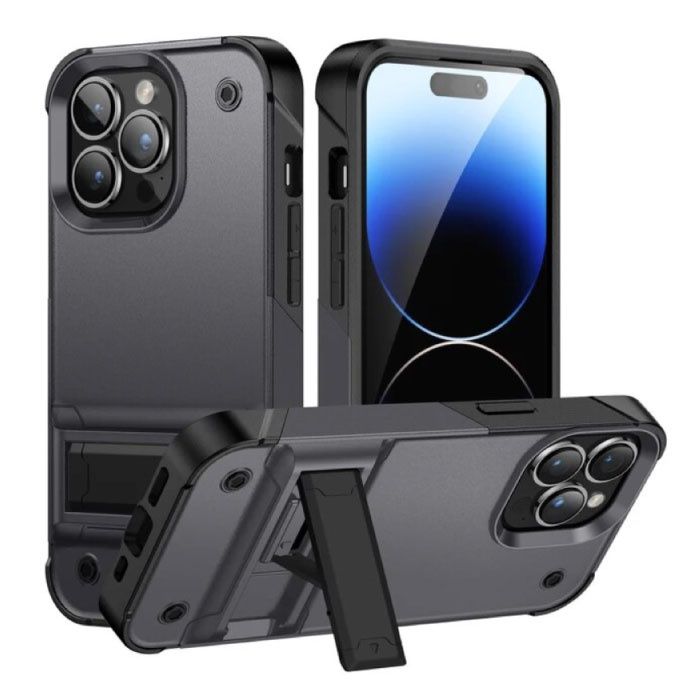 Huikai iPhone 13 Pro Max Armor Hoesje met Kickstand - Grijs