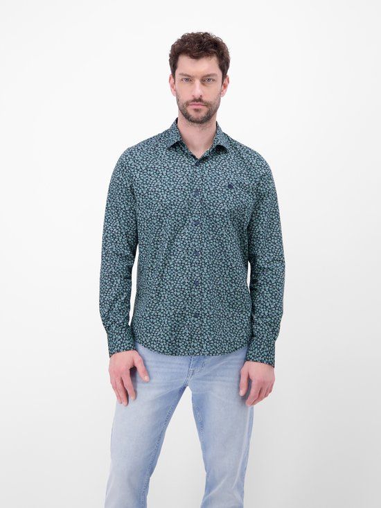 LERROS Overhemd met lange mouwen en trendy print, Maat L, CLASSIC NAVY
