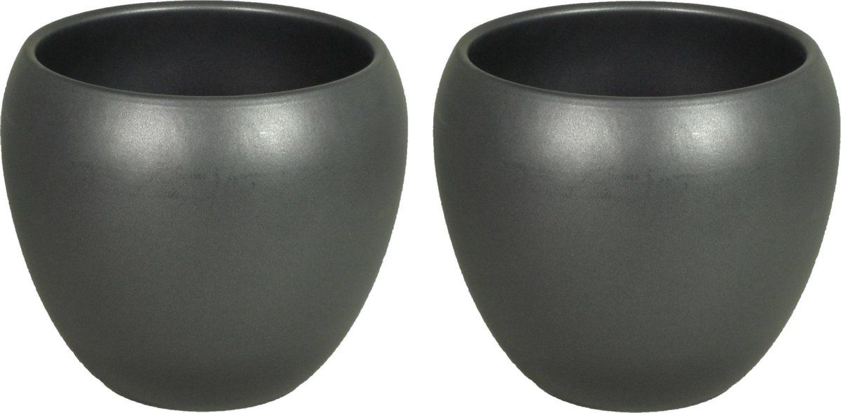 Floran - Bloempot - 3 stuks - Mat Antraciet - Keramiek - H11.5 x D14 cm