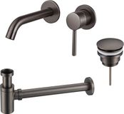 Fortifura Calvi Wastafelkraanset - inbouw wastafelkraan - klikwaste plug - verlaagde design sifon - PVD - geborsteld gunmetal (antraciet)