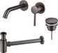 Fortifura Calvi Wastafelkraanset - inbouw wastafelkraan - klikwaste plug - verlaagde design sifon - PVD - geborsteld gunmetal (antraciet)