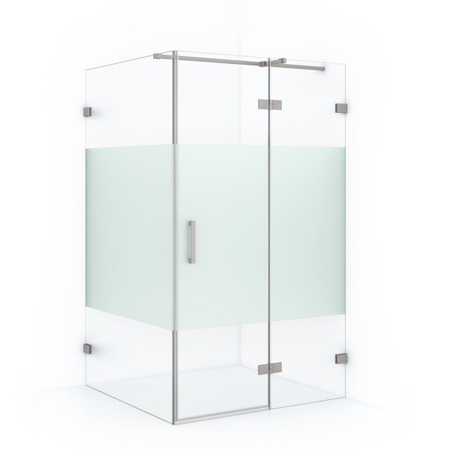 Maxaro Douchecabine Diamond 120x120cm 8mm Helder Veiligheidsglas met Matte Strook Geborsteld RVS