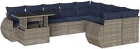 vidaXL 10-delige dining loungeset met kussens, grijs, polyrotan