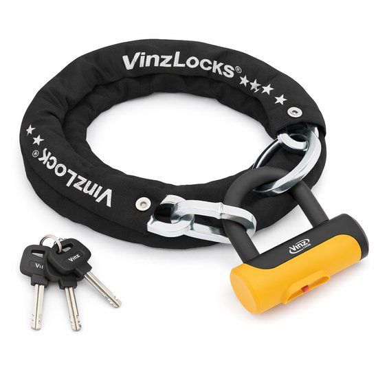 VINZ Locks VINZ Tibba ART 2 Slot - 90cm Chain Lock - Black - Approved for E-bikes, Fatbikes & Cargo Bikes