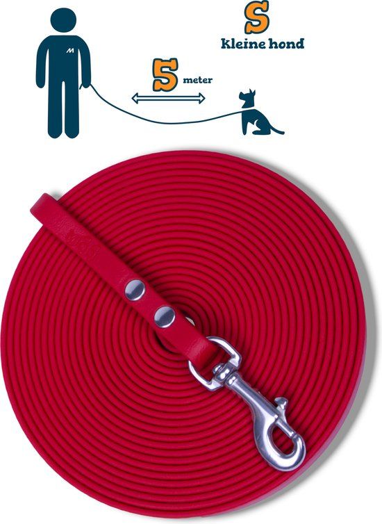 Miqdi BioThane Hondenriem - Rood - 9mm breed - 5 meter - Zonder Handvat - Kleine Honden