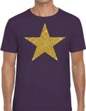 Bellatio Decorations Verkleed T-shirt Heren Paars Glitter and Glamour Ster Glitter Goud Bling Bling S