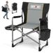 OVERMONT Directors Campingstoel voor volwassenen, zware opvouwbare buitenstoelen met opvouwbare bijzettafel en koeltas voor buiten, kamp, strand, picknick, gazon, vis, zwart/grijs