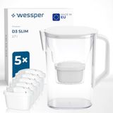 Wessper Waterfilterkan met Waterfilter, Koelkastdeur Kan 2,7 Liter, Water Filter Patronen met Actieve Kool en Ionenwisselaarhars, Kan en 6 Filters Set - Wit