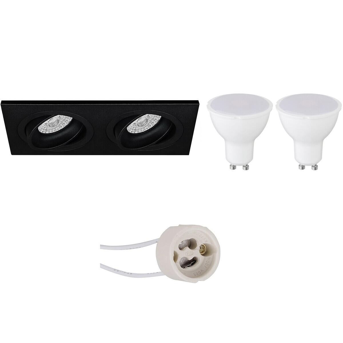 BES LED LED Spot Set - Pragmi Borny Pro - GU10 Fitting - Dimbaar - Inbouw Rechthoek Dubbel - Mat Zwart - 6W - Warm Wit 3000K - Kantelbaar - 175x92mm