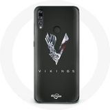 Maniacase Hoesje voor Huawei P30 Lite Vikings Series Seizoen 6 logo V Zwaard Grijs Zwarte Achtergrond