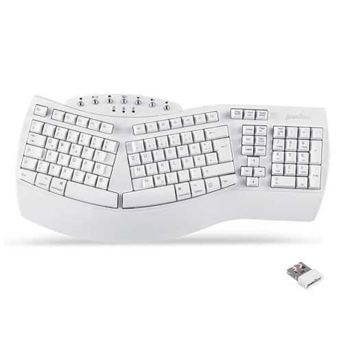Perixx 11620 PERIBOARD-612 Ergonomisch draadloos toetsenbord, gesplitst toetsenbord met dubbele modus 2.4G of Bluetooth, compatibel met Windows 10 en Mac OS X, wit, QWERTZ Duitse lay-out