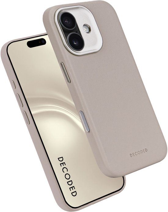 DECODED Leren Hoesje voor iPhone 17 - Premium ECCO Leer - Geschikt voor MagSafe - 1,2 Meter Valbescherming - Camerabescherming - Krasbestendig - Metalen Knoppen - Beige