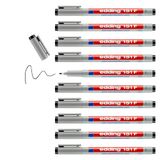 edding 151 F non-permanente pen - zwart - 10 pennen - ronde punt 0,6 mm - schrijfstift voor glas, kunststof, folie en gladde oppervlakken - sneldrogend, met water corrigeerbaar