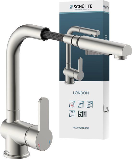 SCHÜTTE London Design Keukenkraan - RVS-look - Mengkraan met Draaibare & Uittrekbare Uitloop