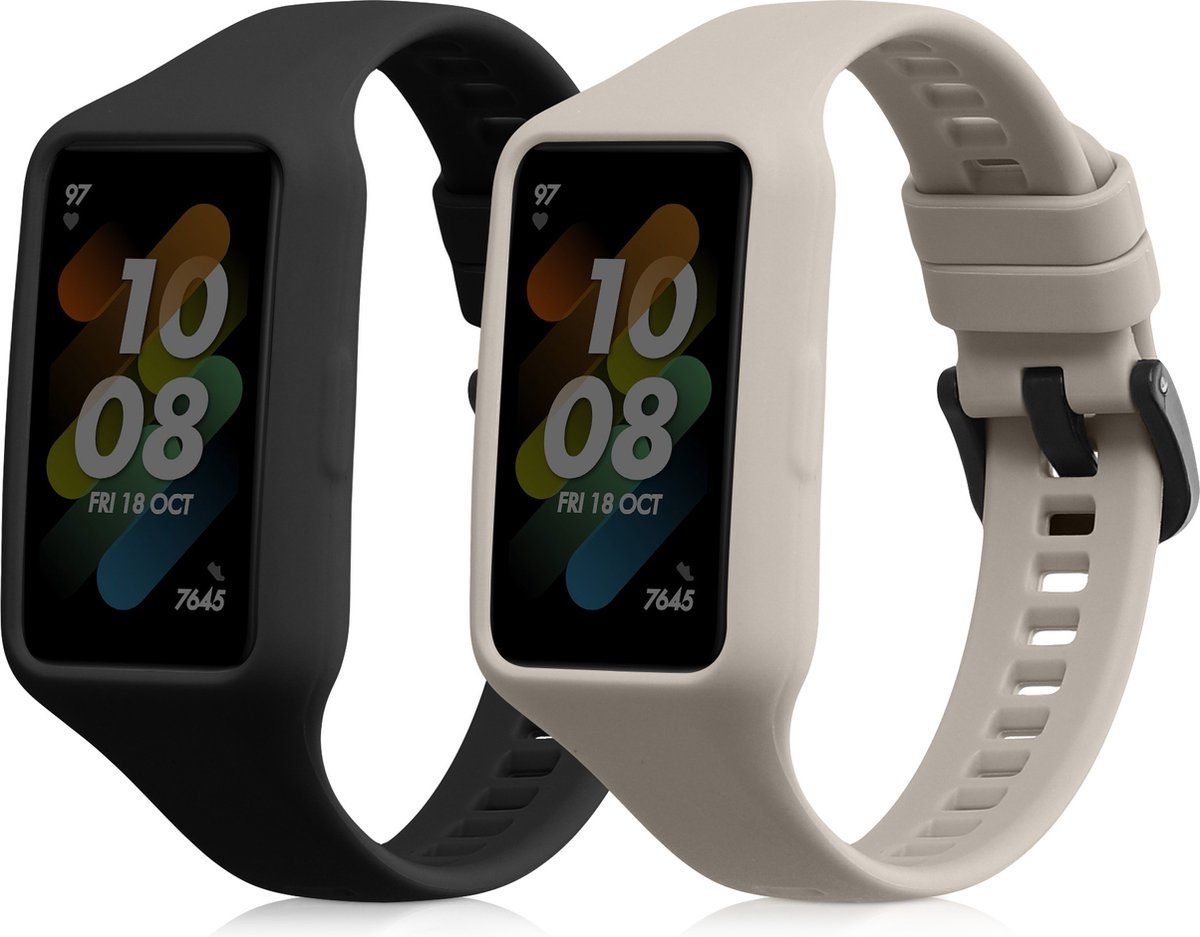 kwmobile 2x armband voor Huawei Band 7 / Band 6 / Honor Band 6 - zwart / grijs