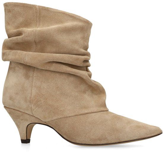 Manfield Dames Beige Suède Slouchy Enkellaarsjes met Hak - Maat 42