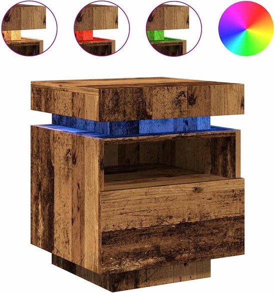 vidaXL Nachtkastjes met LED-verlichting 2 stuks oud hout 40x39x48,5 cm