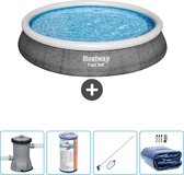 Bestway Fast Set Opblaasbaar Zwembad - Rond - Rotanprint - 396x84cm - Compleet met Accessoires