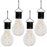 Anna's Collection Solar sfeer hanglamp - 4x - tuin - lampenbol - zwart - glas - 15 cm