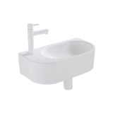QeramiQ Fuente Fonteinset - 40x21.5x12cm - links - glad - halfrond - 1 kraangat - keramiek - fonteinkraan wit mat - afvoerplug - verlaagd sifon - wit glans