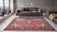 Tapeso Klassiek vloerkleed rond Medaillion - rood/zwart 160 cm rond