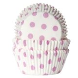 House of Marie Cupcake Vormpjes Stip Wit/Baby Roze - pk/50