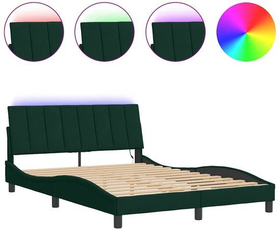 vidaXL Bedframe met LED Donkergroen 120x200 cm Fluweel