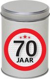 Merkloos Cadeau Snoepblik - 70 jaar verjaardag - Zilver - Metaal - 9 x 13 cm