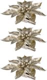 Cosy & Trendy kerstster champagne glitter - 3x stuks - 9 cm - op clip - decoratie bloem - kerstboom bloemen