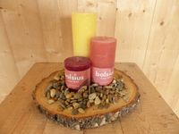 Warentuin mix Bolsius Kaarsen set 3 stuk geel, donkerrood en oranje met rieviersteentjes Warentuin Mix