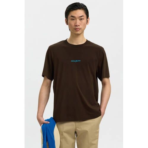 Selected regular T-shirt met backprint zwart
