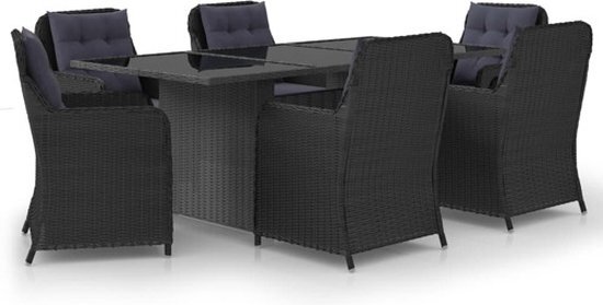 vidaXL 7-delige Tuinset poly rattan zwart