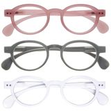OPULIZE OCA Leesbrillen - 3-Pack - Modern Retro Rond Montuur - Roze, Grijs, Wit - Heren Dames - Veerscharnieren - RRR54-47W - +1.50