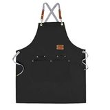 Chef-schort Kruis Rugschort voor Mannen Vrouwen met Verstelbare Bandjes en Grote Zakken, Canvas, M-XXL, Zwart