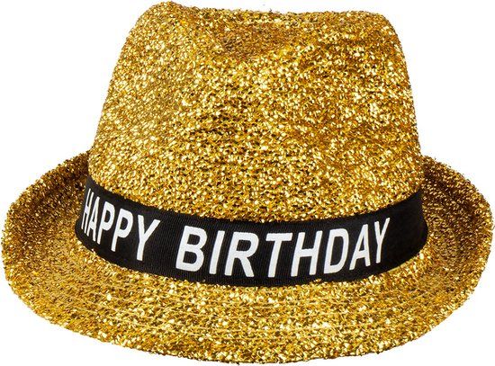 Boland - Hoed Sparkling 'Happy birthday' Goud - 58 cm - Volwassenen - Unisex